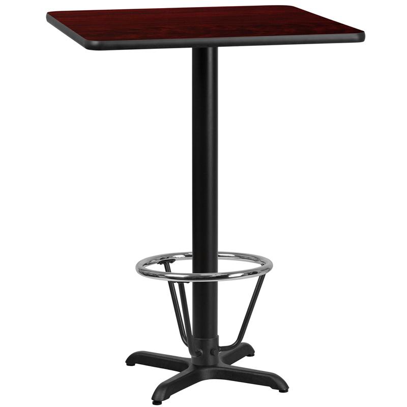 Flash Furniture 24” Square Mahogany Laminate Table Top with 22” x 22” Bar Height Table Base and Foot Ring – XU-MAHTB-2424-T2222B-3CFR-GG Fashion