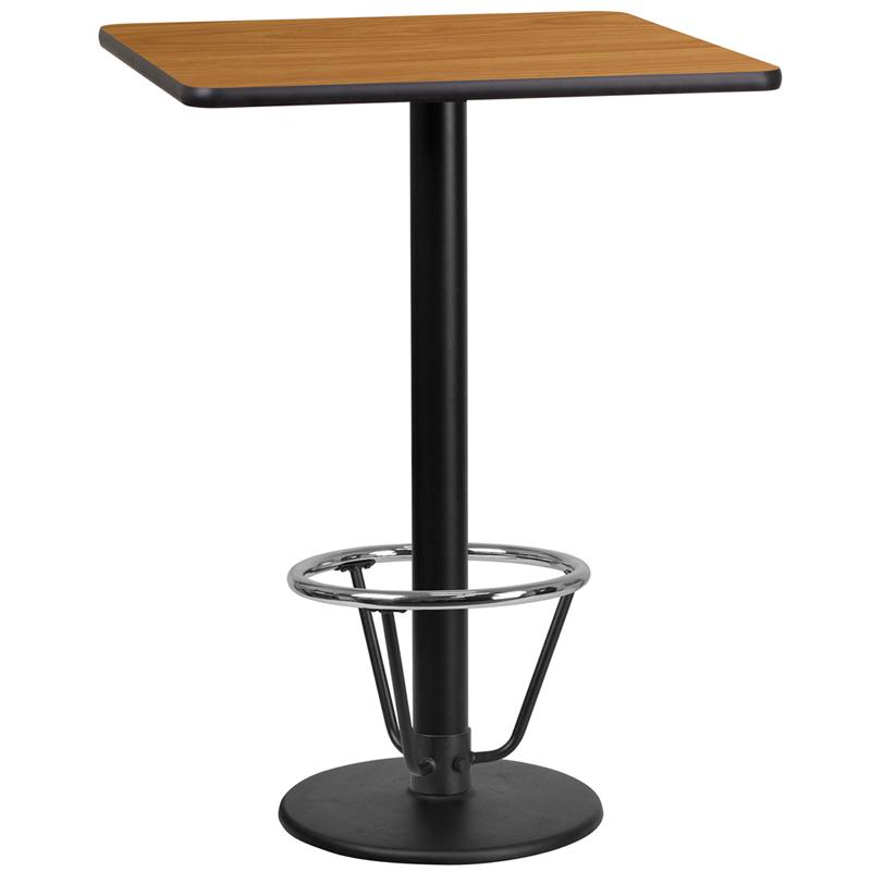 Flash Furniture 24” Square Natural Laminate Table Top with 18” Round Bar Height Table Base and Foot Ring – XU-NATTB-2424-TR18B-3CFR-GG Hot on Sale