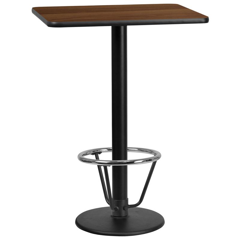 Flash Furniture 24” x 30” Rectangular Walnut Laminate Table Top with 18” Round Bar Height Table Base and Foot Ring – XU-WALTB-2430-TR18B-3CFR-GG Fashion