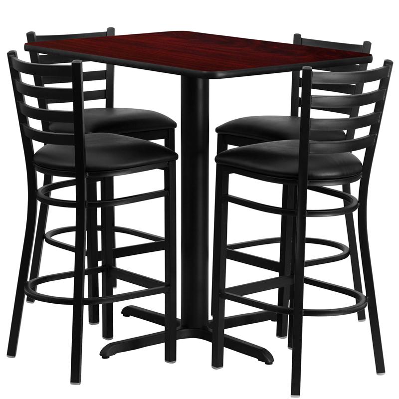 Flash Furniture 24”W x 42”L Rectangular Mahogany Laminate Table Set with 4 Ladder Back Metal Barstools – Black Vinyl Seat – HDBF1018-GG on Sale