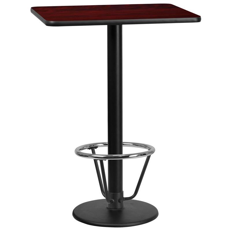 Flash Furniture 24” x 30” Rectangular Mahogany Laminate Table Top with 18” Round Bar Height Table Base and Foot Ring – XU-MAHTB-2430-TR18B-3CFR-GG on Sale