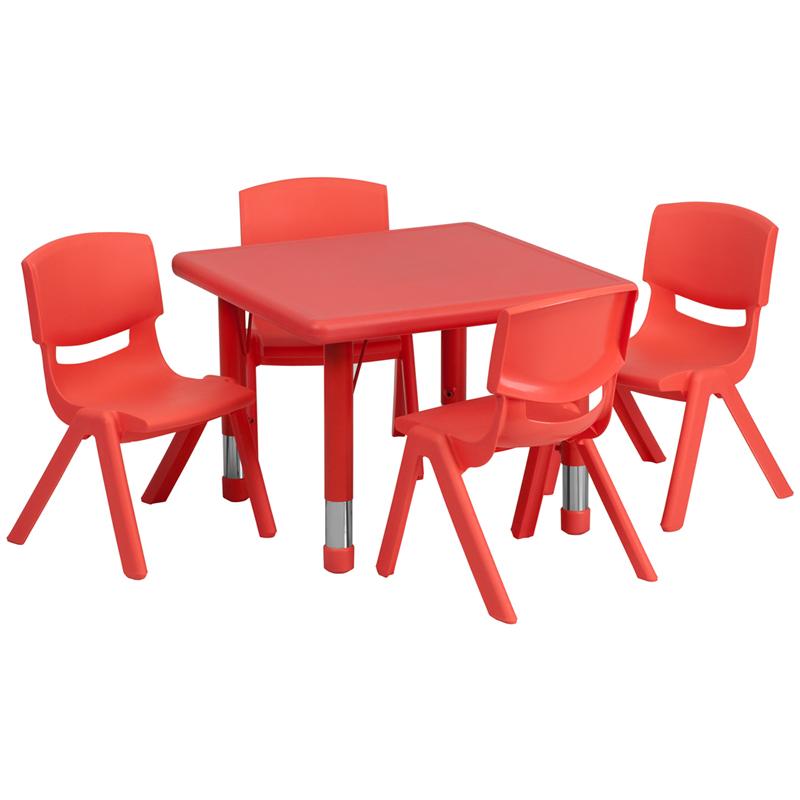 Flash Furniture 24” Square Red Plastic Height Adjustable Activity Table Set with 4 Chairs – YU-YCX-0023-2-SQR-TBL-RED-E-GG Online