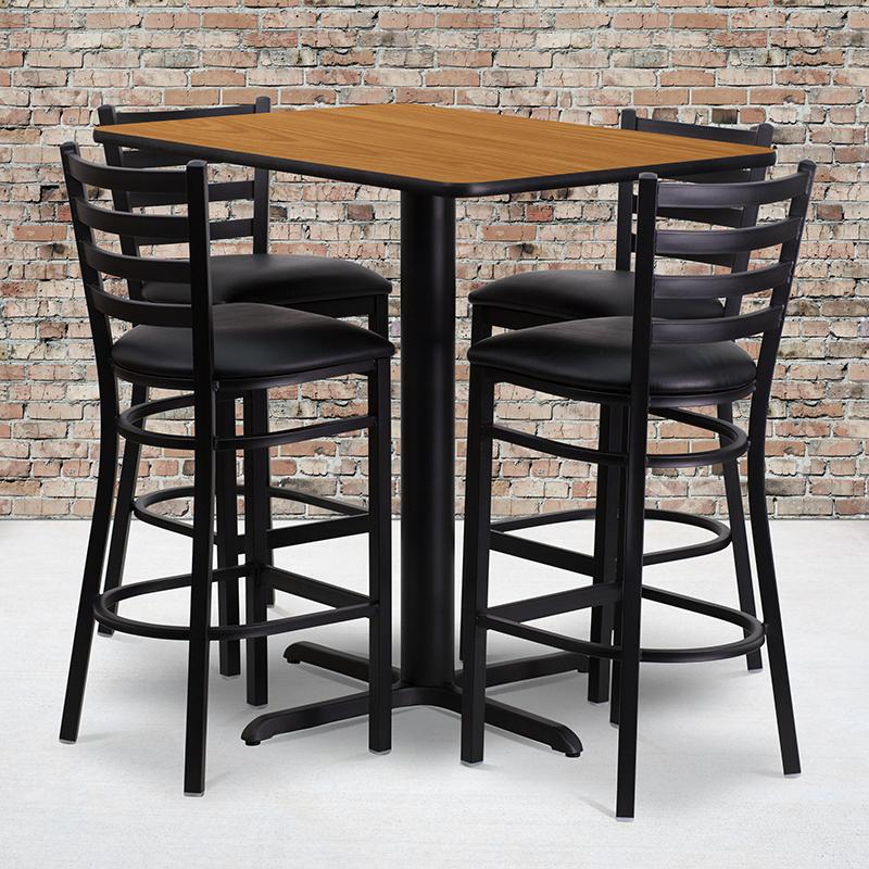 Flash Furniture 24”W x 42”L Rectangular Natural Laminate Table Set with 4 Ladder Back Metal Barstools – Black Vinyl Seat – HDBF1019-GG Online Sale