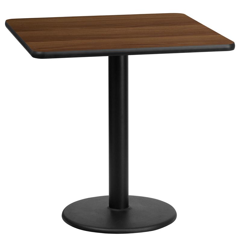 Flash Furniture 24” Square Walnut Laminate Table Top with 18” Round Table Height Base – XU-WALTB-2424-TR18-GG Online Hot Sale