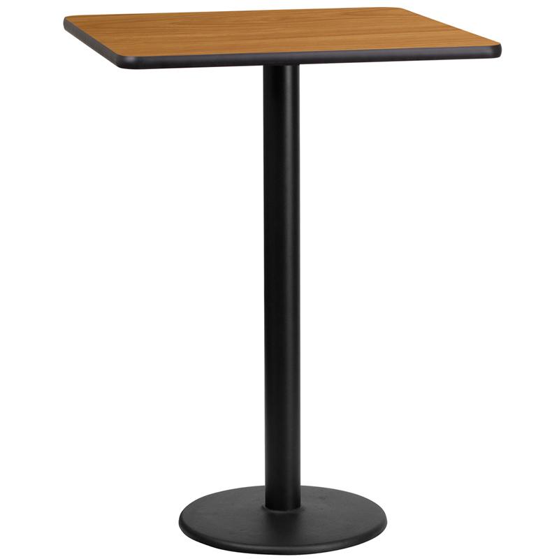 Flash Furniture 24” Square Natural Laminate Table Top with 18” Round Bar Height Table Base – XU-NATTB-2424-TR18B-GG Supply