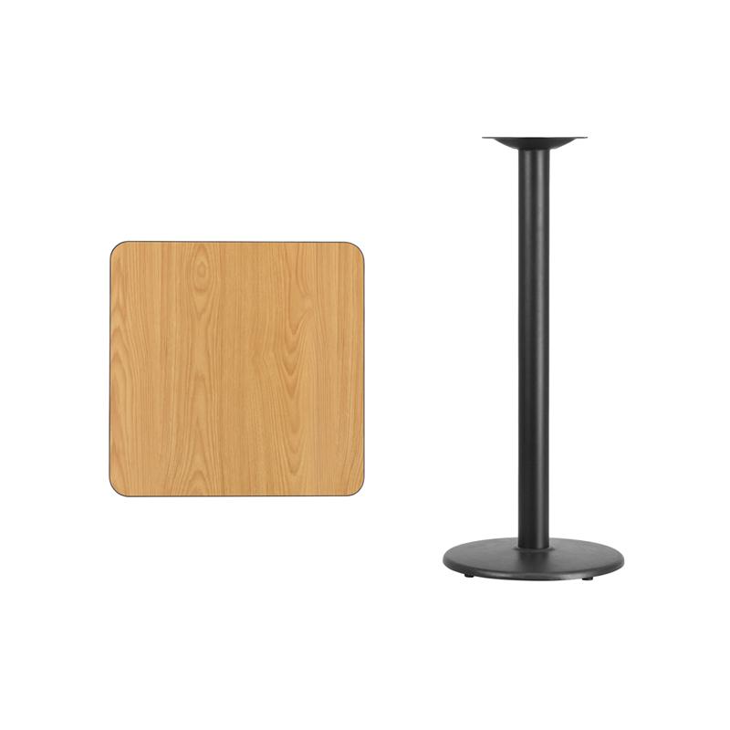 Flash Furniture 24” Square Natural Laminate Table Top with 18” Round Bar Height Table Base – XU-NATTB-2424-TR18B-GG Supply