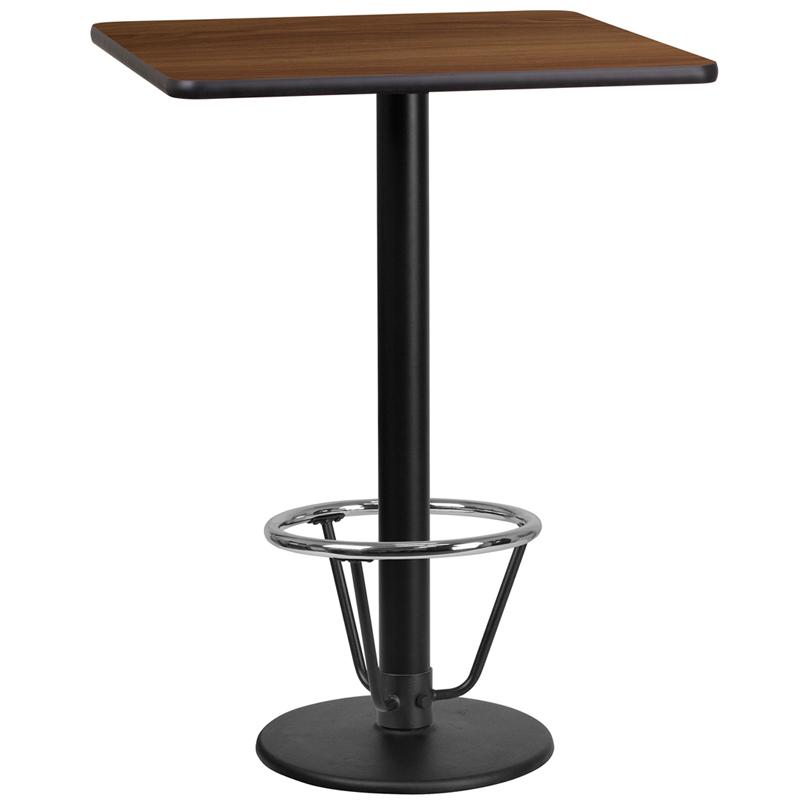 Flash Furniture 24” Square Walnut Laminate Table Top with 18” Round Bar Height Table Base and Foot Ring – XU-WALTB-2424-TR18B-3CFR-GG Online Sale