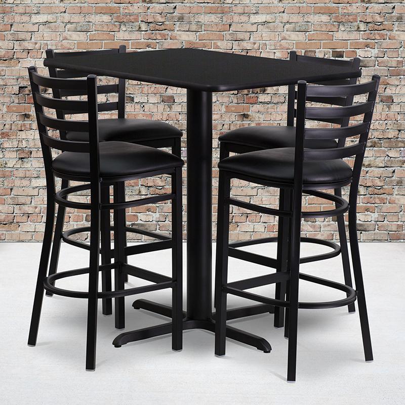 Flash Furniture 24”W x 42”L Rectangular Black Laminate Table Set with 4 Ladder Back Metal Barstools – Black Vinyl Seat – HDBF1017-GG Discount