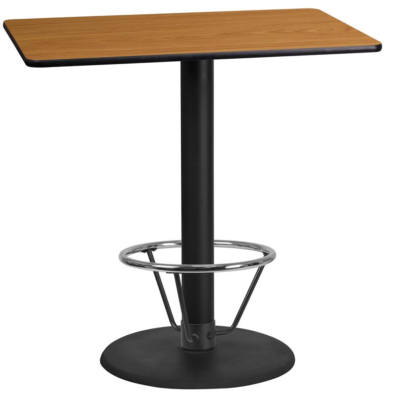 Flash Furniture 24” x 42” Rectangular Natural Laminate Table Top with 24” Round Bar Height Table Base and Foot Ring – XU-NATTB-2442-TR24B-4CFR-GG Supply