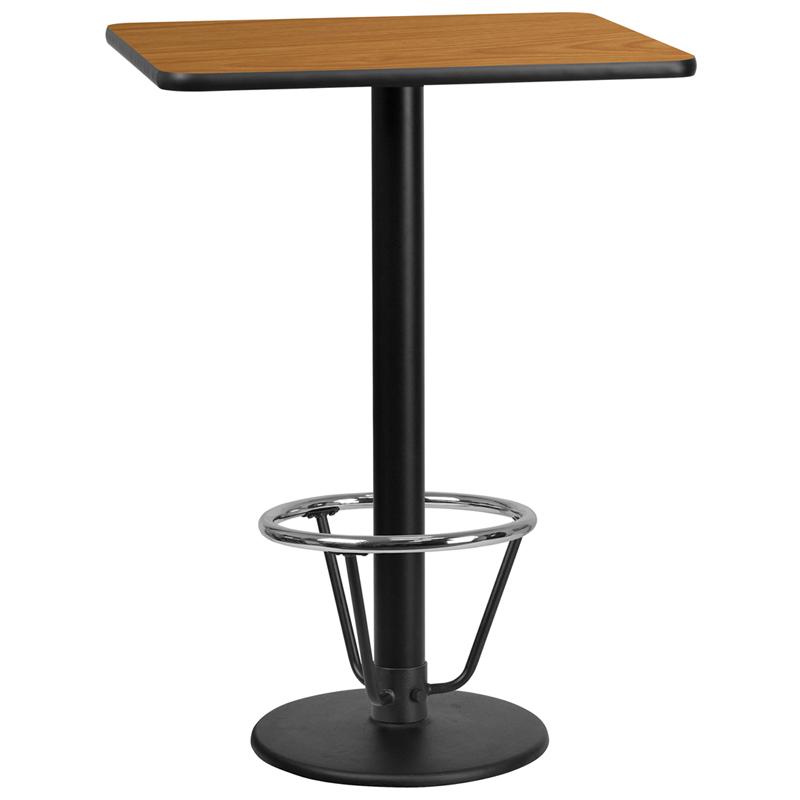 Flash Furniture 24” x 30” Rectangular Natural Laminate Table Top with 18” Round Bar Height Table Base and Foot Ring – XU-NATTB-2430-TR18B-3CFR-GG Hot on Sale