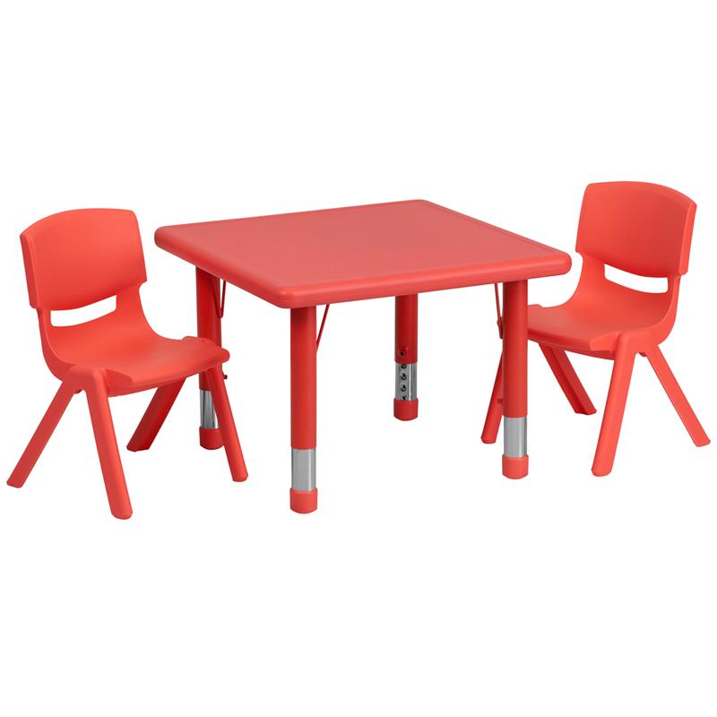 Flash Furniture 24” Square Red Plastic Height Adjustable Activity Table Set with 2 Chairs – YU-YCX-0023-2-SQR-TBL-RED-R-GG Online Hot Sale