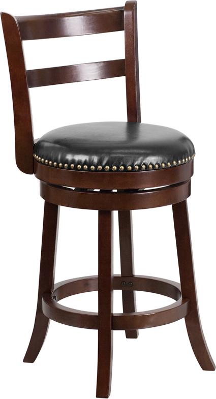 Flash Furniture 26” High Cappuccino Wood Counter Height Stool with Single Slat Ladder Back and Black Leather Swivel Seat – TA-16026-CA-GG Online now