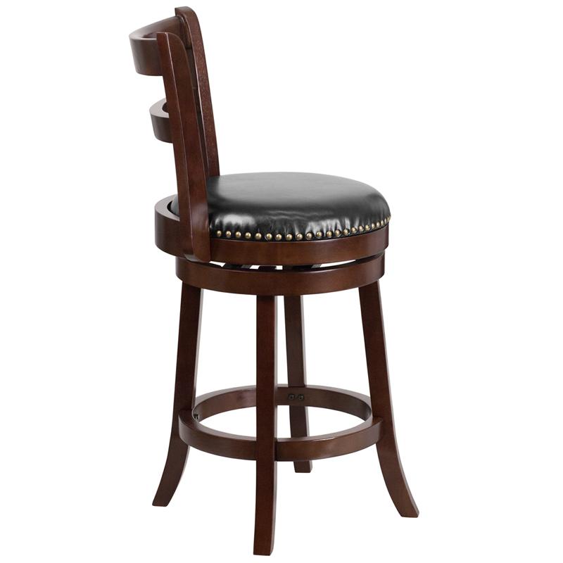 Flash Furniture 26” High Cappuccino Wood Counter Height Stool with Single Slat Ladder Back and Black Leather Swivel Seat – TA-16026-CA-GG Online now