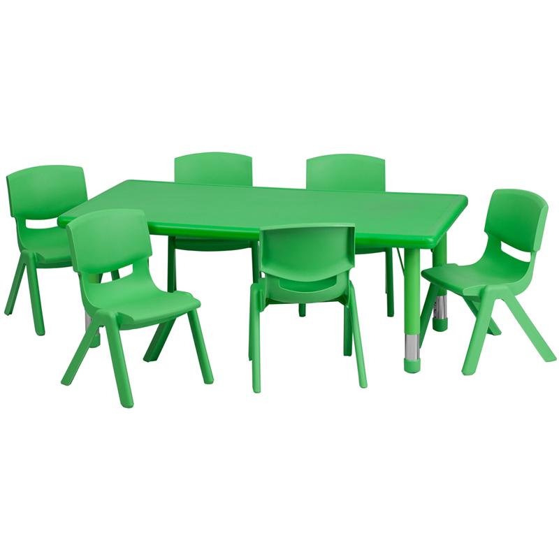 Flash Furniture 24”W x 48”L Rectangular Green Plastic Height Adjustable Activity Table Set with 6 Chairs – YU-YCX-0013-2-RECT-TBL-GREEN-E-GG Sale