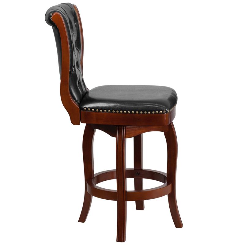 Flash Furniture 26” High Cherry Wood Counter Height Stool with Button Tufted Back and Black Leather Swivel Seat – TA-240126-CHY-GG Online Sale