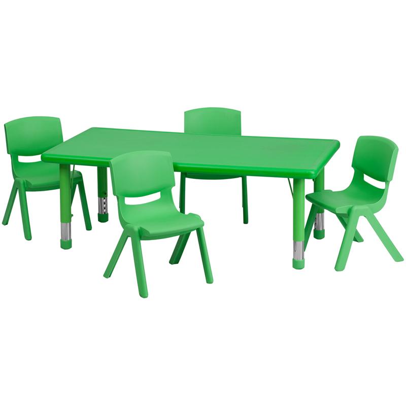 Flash Furniture 24”W x 48”L Rectangular Green Plastic Height Adjustable Activity Table Set with 4 Chairs – YU-YCX-0013-2-RECT-TBL-GREEN-R-GG Online Hot Sale