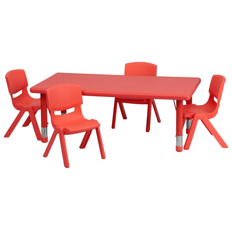 Flash Furniture 24”W x 48”L Rectangular Red Plastic Height Adjustable Activity Table Set with 4 Chairs – YU-YCX-0013-2-RECT-TBL-RED-R-GG Sale