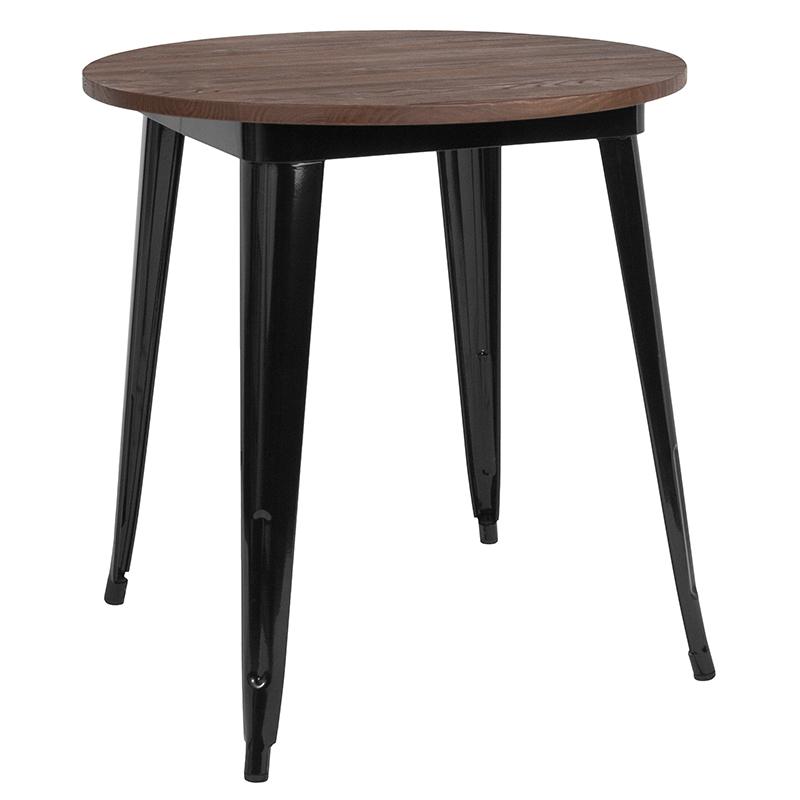 Flash Furniture 26″ Round Black Metal Indoor Table with Walnut Rustic Wood Top – CH-51090-29M1-BK-GG Online Hot Sale