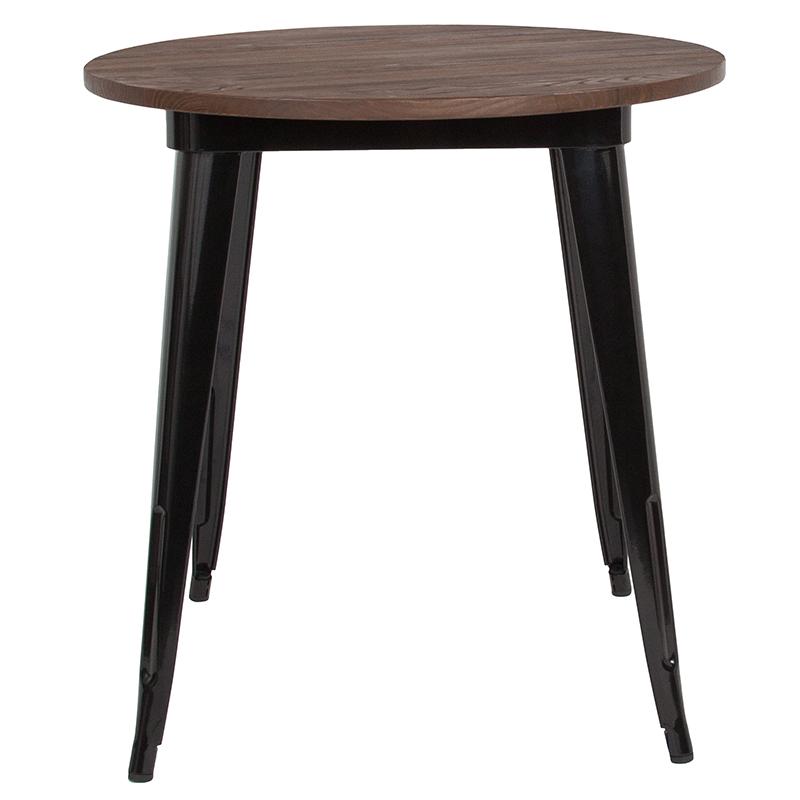 Flash Furniture 26″ Round Black Metal Indoor Table with Walnut Rustic Wood Top – CH-51090-29M1-BK-GG Online Hot Sale