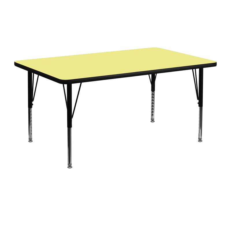 Flash Furniture 24”W x 48”L Rectangular Yellow Thermal Laminate Activity Table – Height Adjustable Short Legs – XU-A2448-REC-YEL-T-P-GG on Sale