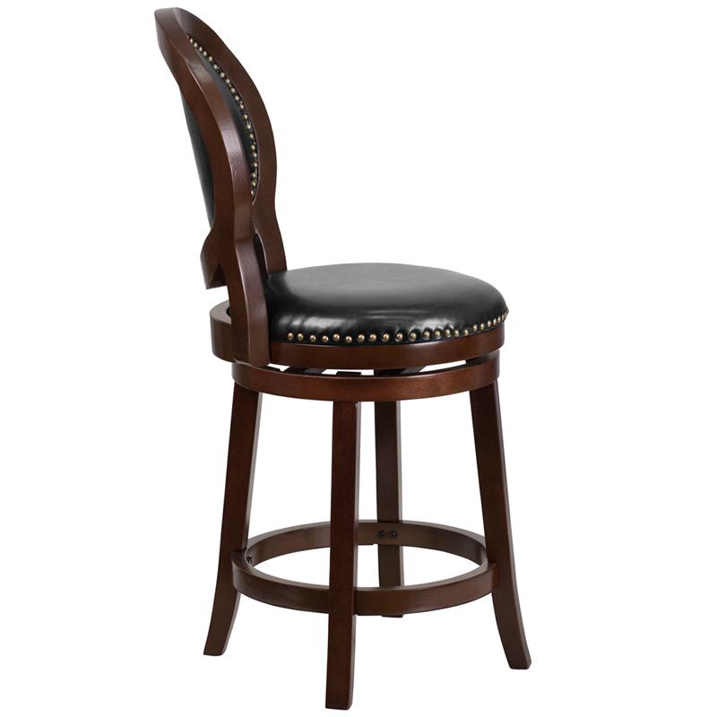 Flash Furniture 26” High Cappuccino Counter Height Wood Stool with Oval Back and Black Leather Swivel Seat – TA-550126-CA-GG on Sale