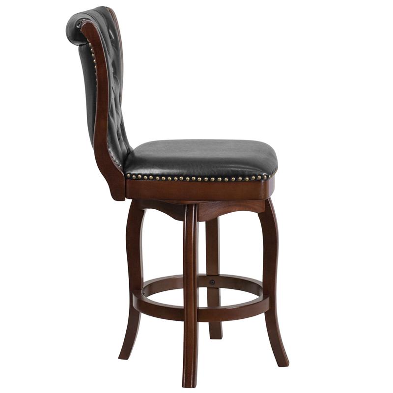 Flash Furniture 26” High Cappuccino Wood Counter Height Stool with Button Tufted Back and Black Leather Swivel Seat – TA-240126-CA-GG Online