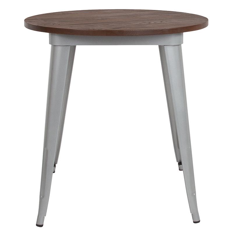 Flash Furniture 26″ Round Silver Metal Indoor Table with Walnut Rustic Wood Top – CH-51090-29M1-SIL-GG Online Hot Sale