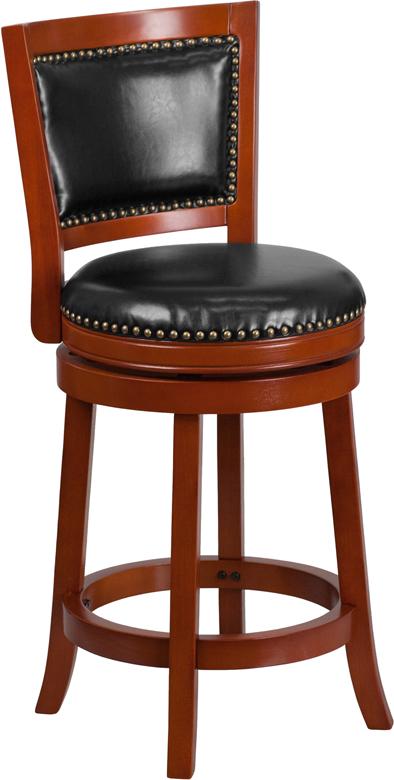 Flash Furniture 26” High Light Cherry Wood Counter Height Stool with Open Panel Back and Black Leather Swivel Seat – TA-355526-LC-CTR-GG Online now