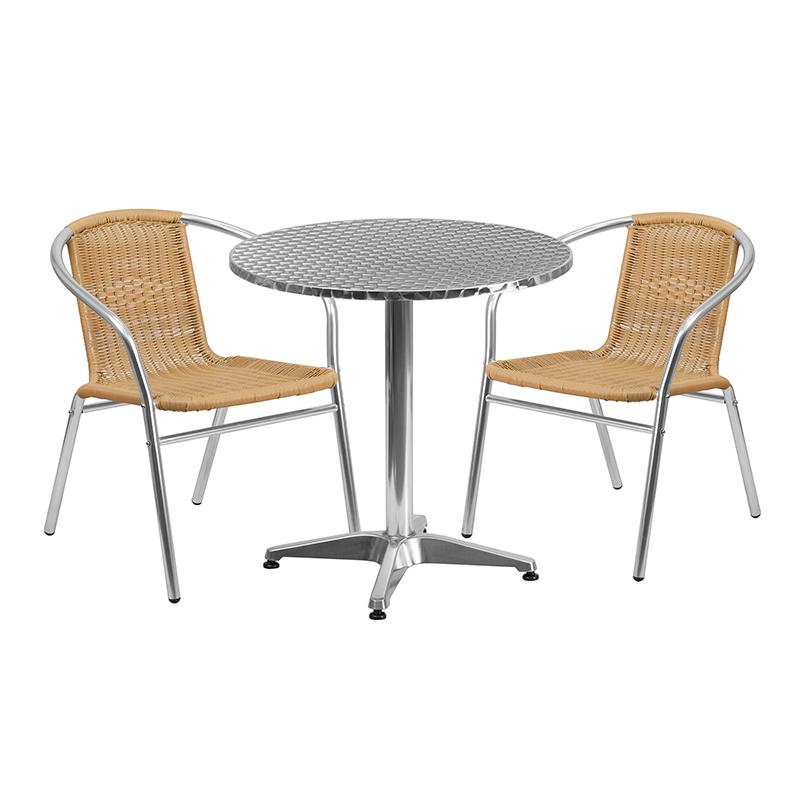 Flash Furniture 27.5” Round Aluminum Indoor-Outdoor Table Set with 2 Beige Rattan Chairs – TLH-ALUM-28RD-020BGECHR2-GG Sale