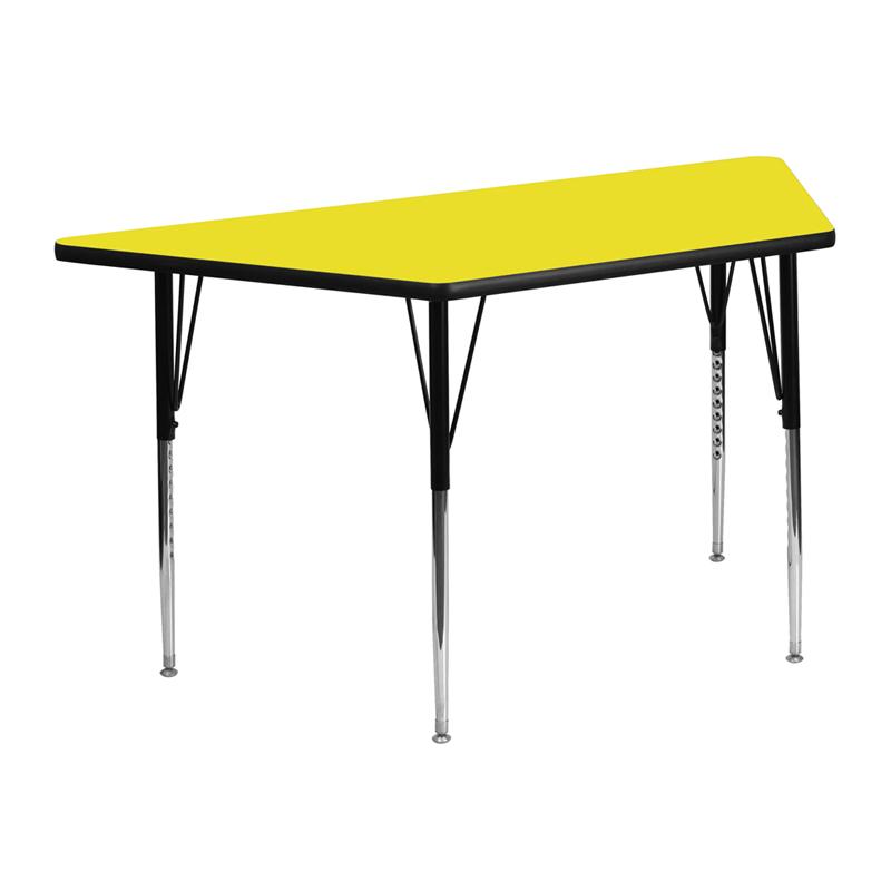 Flash Furniture 25”W x 45”L Trapezoid Yellow HP Laminate Activity Table – Standard Height Adjustable Legs – XU-A2448-TRAP-YEL-H-A-GG Online Hot Sale