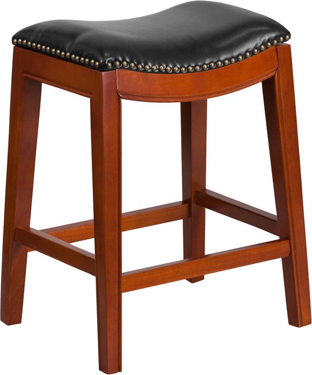 Flash Furniture 26” High Backless Light Cherry Wood Counter Height Stool with Black Leather Saddle Seat – TA-411026-LC-GG Supply