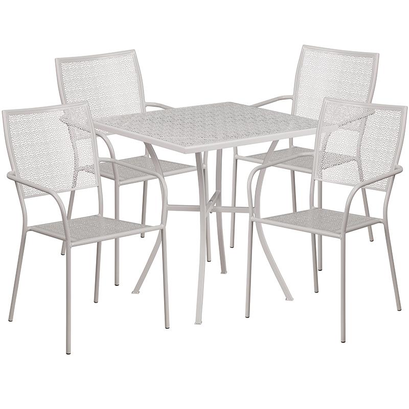 Flash Furniture 28” Square Light Gray Indoor-Outdoor Steel Patio Table Set with 4 Square Back Chairs – CO-28SQ-02CHR4-SIL-GG Online now