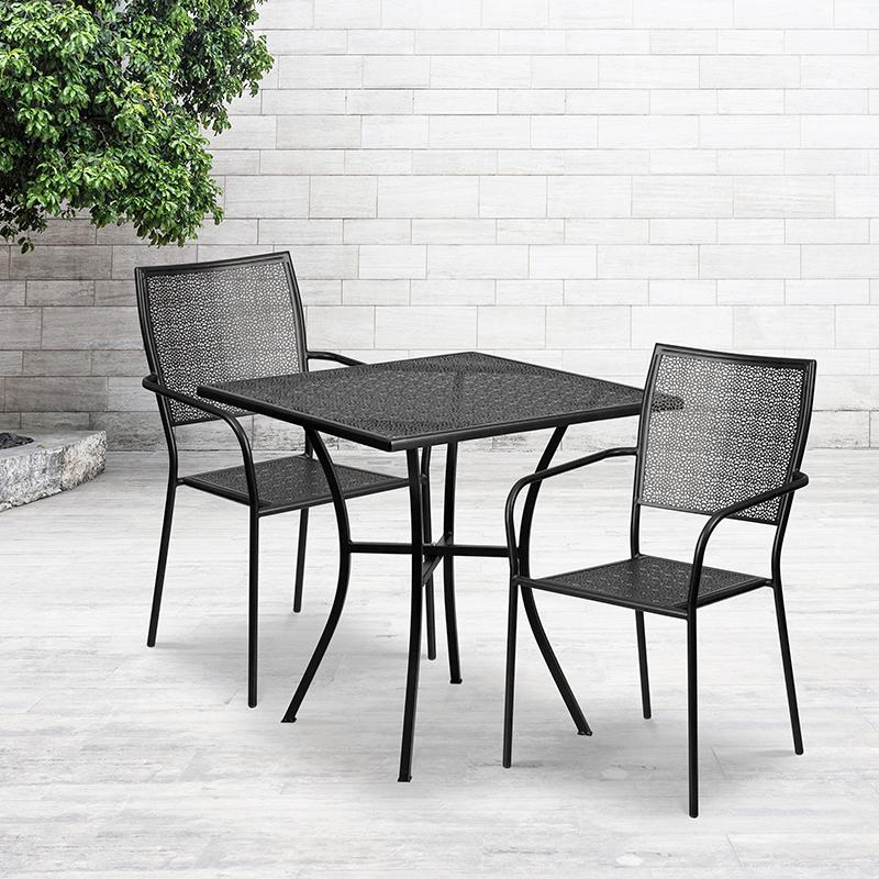 Flash Furniture 28” Square Black Indoor-Outdoor Steel Patio Table Set with 2 Square Back Chairs – CO-28SQ-02CHR2-BK-GG Online Hot Sale