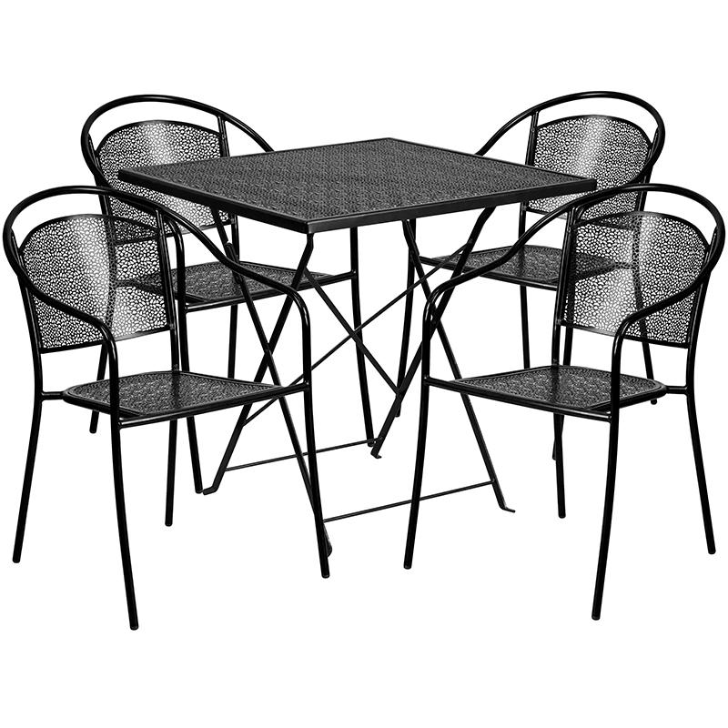 Flash Furniture 28” Square Black Indoor-Outdoor Steel Folding Patio Table Set with 4 Round Back Chairs – CO-28SQF-03CHR4-BK-GG Online Sale