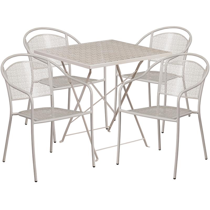 Flash Furniture 28” Square Light Gray Indoor-Outdoor Steel Folding Patio Table Set with 4 Round Back Chairs – CO-28SQF-03CHR4-SIL-GG Sale