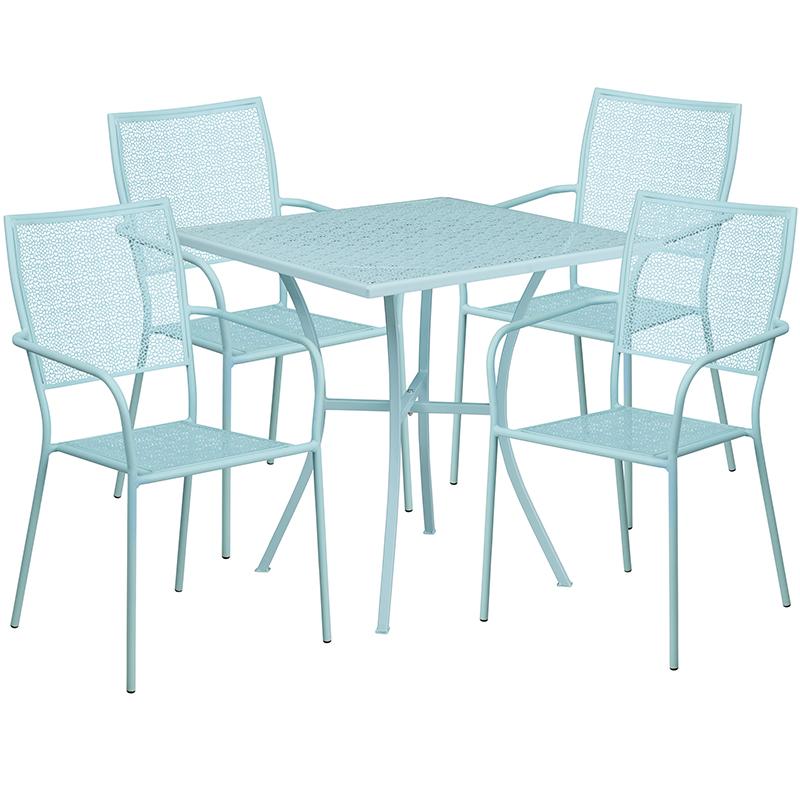 Flash Furniture 28” Square Sky Blue Indoor-Outdoor Steel Patio Table Set with 4 Square Back Chairs – CO-28SQ-02CHR4-SKY-GG Online Sale
