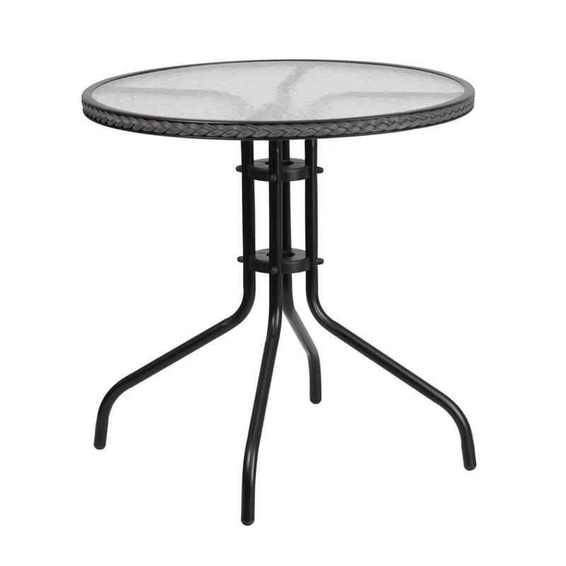 Flash Furniture 28” Round Tempered Glass Metal Table with Gray Rattan Edging – TLH-087-GY-GG Discount