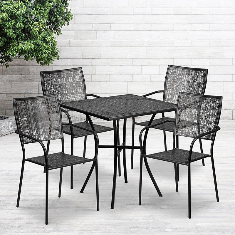Flash Furniture 28” Square Black Indoor-Outdoor Steel Patio Table Set with 4 Square Back Chairs – CO-28SQ-02CHR4-BK-GG Online Sale