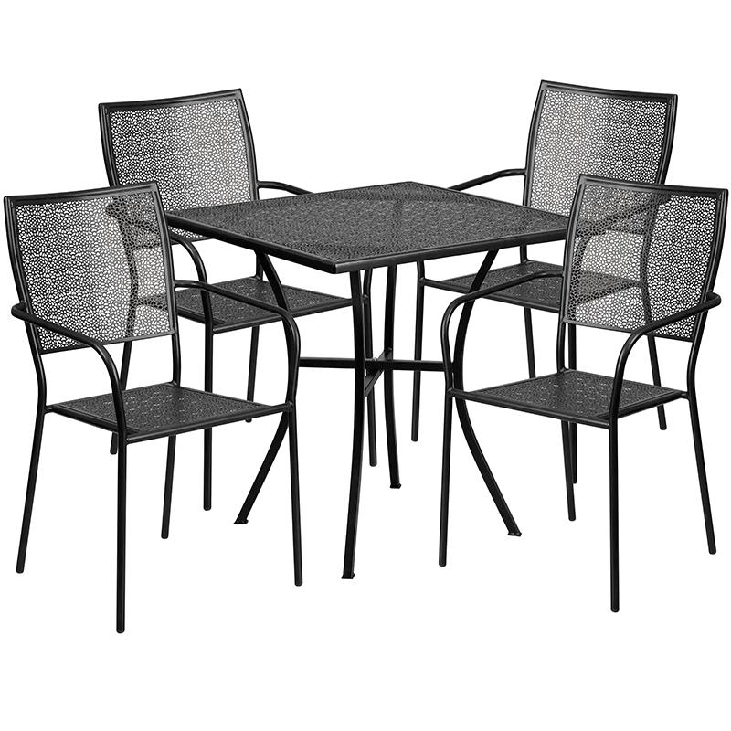Flash Furniture 28” Square Black Indoor-Outdoor Steel Patio Table Set with 4 Square Back Chairs – CO-28SQ-02CHR4-BK-GG Online Sale