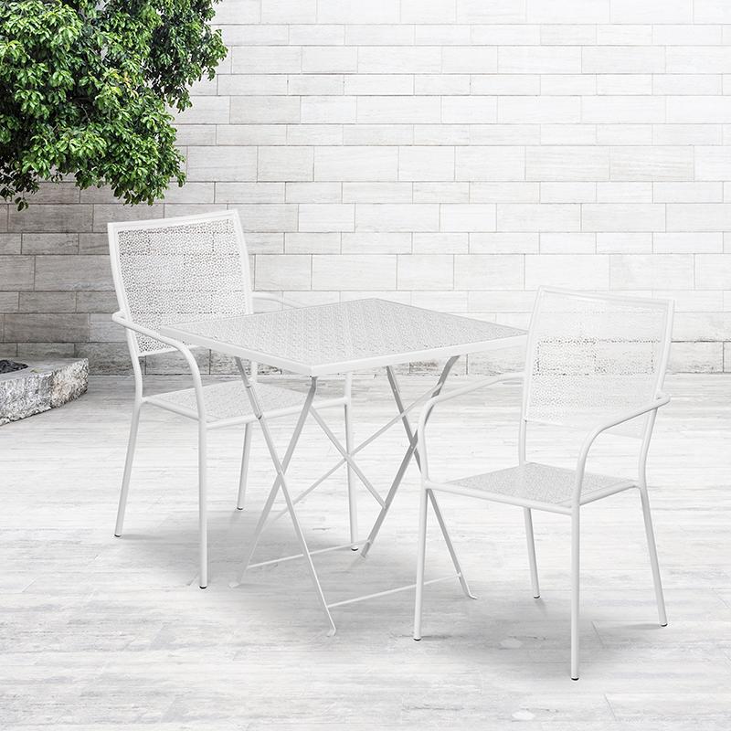 Flash Furniture 28” Square White Indoor-Outdoor Steel Folding Patio Table Set with 2 Square Back Chairs – CO-28SQF-02CHR2-WH-GG Sale