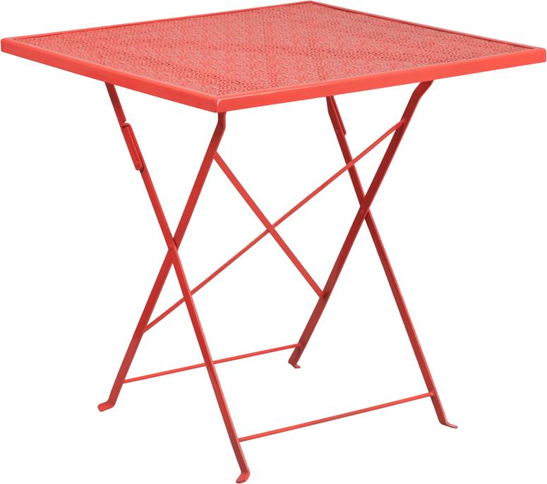Flash Furniture 28” Square Coral Indoor-Outdoor Steel Folding Patio Table – CO-1-RED-GG Sale