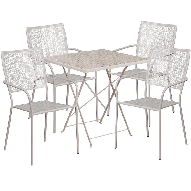Flash Furniture 28” Square Light Gray Indoor-Outdoor Steel Folding Patio Table Set with 4 Square Back Chairs – CO-28SQF-02CHR4-SIL-GG Online now