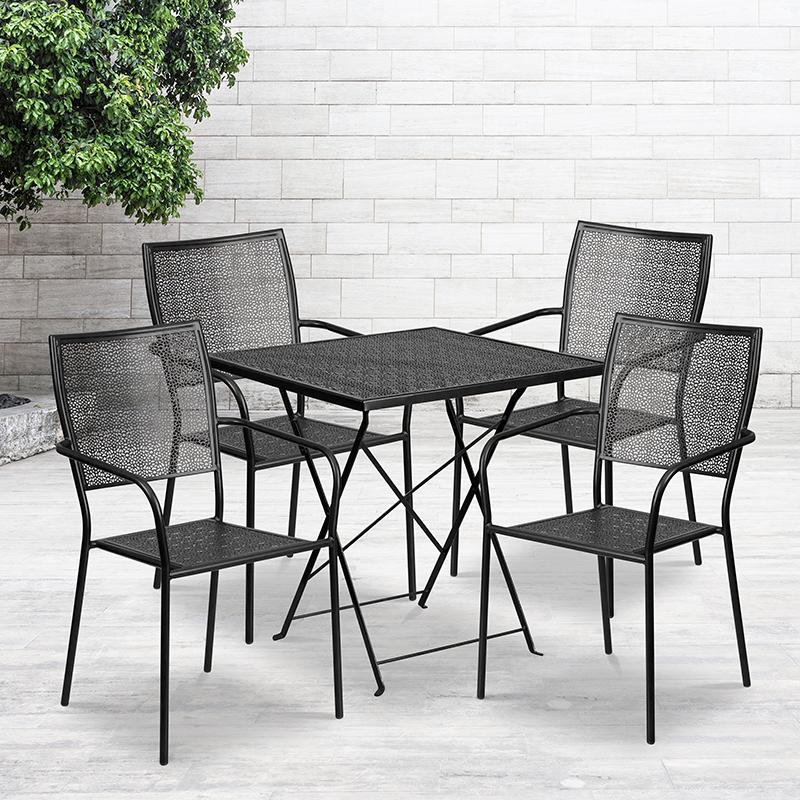 Flash Furniture 28” Square Black Indoor-Outdoor Steel Folding Patio Table Set with 4 Square Back Chairs – CO-28SQF-02CHR4-BK-GG Discount