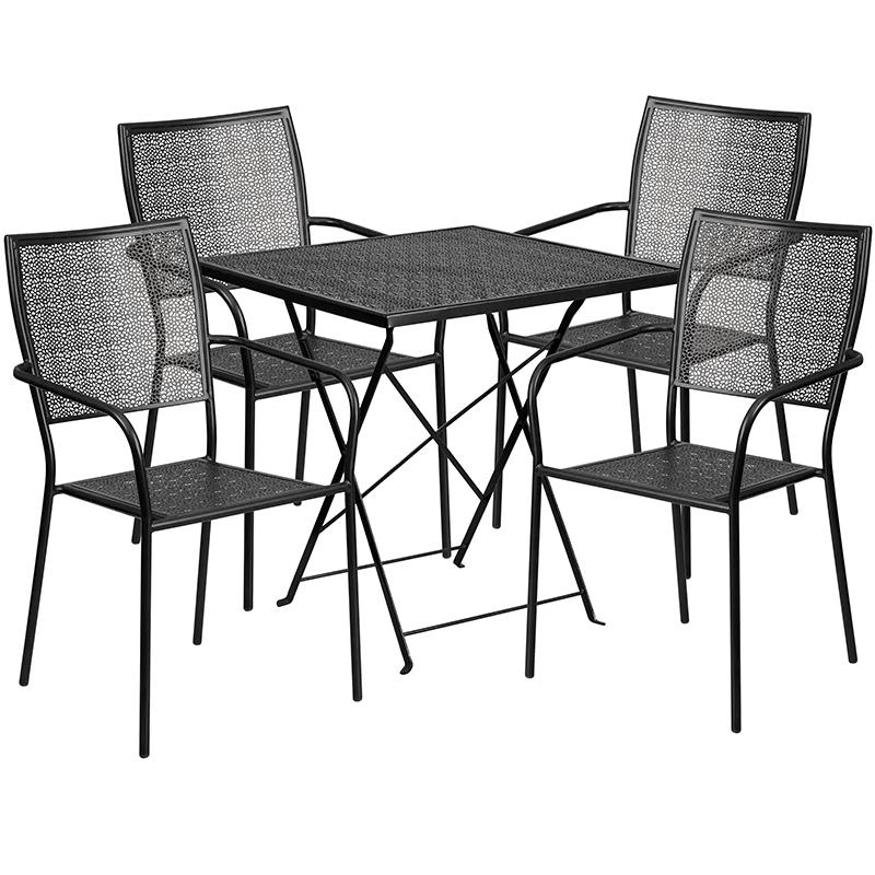 Flash Furniture 28” Square Black Indoor-Outdoor Steel Folding Patio Table Set with 4 Square Back Chairs – CO-28SQF-02CHR4-BK-GG Discount