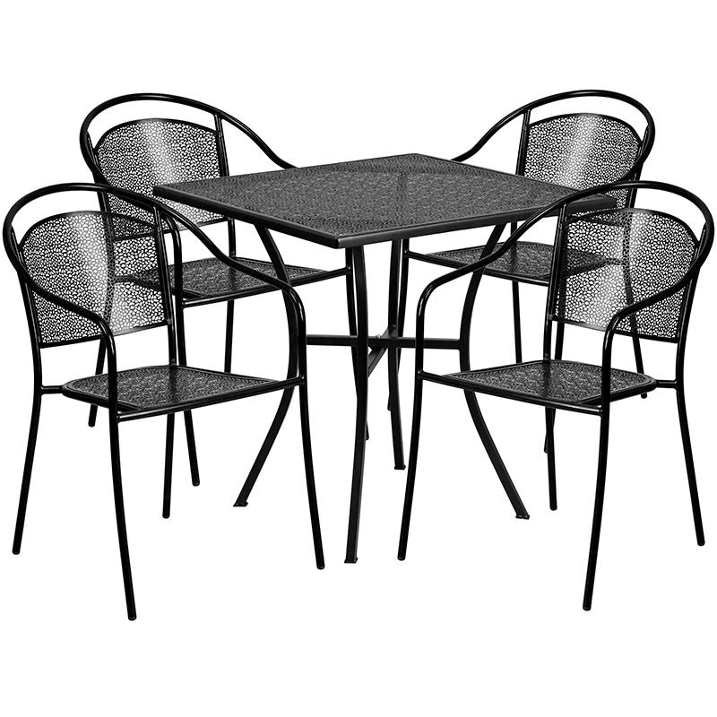 Flash Furniture 28” Square Black Indoor-Outdoor Steel Patio Table Set with 4 Round Back Chairs – CO-28SQ-03CHR4-BK-GG Online Hot Sale