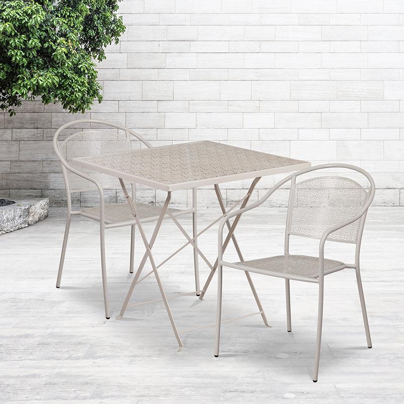 Flash Furniture 28” Square Light Gray Indoor-Outdoor Steel Folding Patio Table Set with 2 Round Back Chairs – CO-28SQF-03CHR2-SIL-GG Online