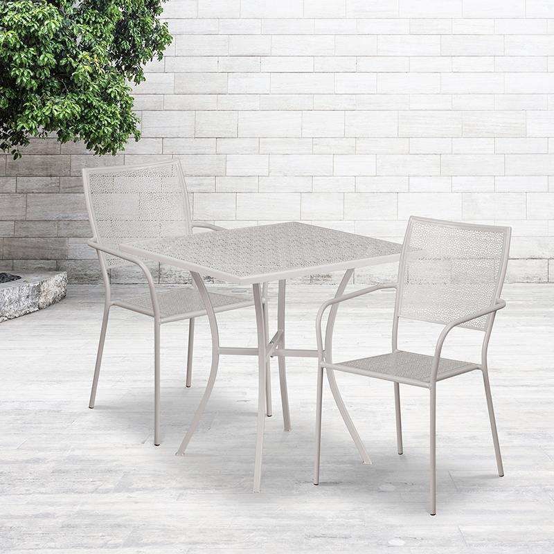 Flash Furniture 28” Square Light Gray Indoor-Outdoor Steel Patio Table Set with 2 Square Back Chairs – CO-28SQ-02CHR2-SIL-GG Discount