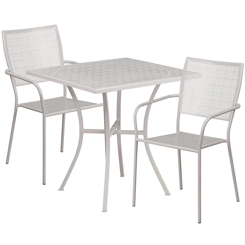 Flash Furniture 28” Square Light Gray Indoor-Outdoor Steel Patio Table Set with 2 Square Back Chairs – CO-28SQ-02CHR2-SIL-GG Discount