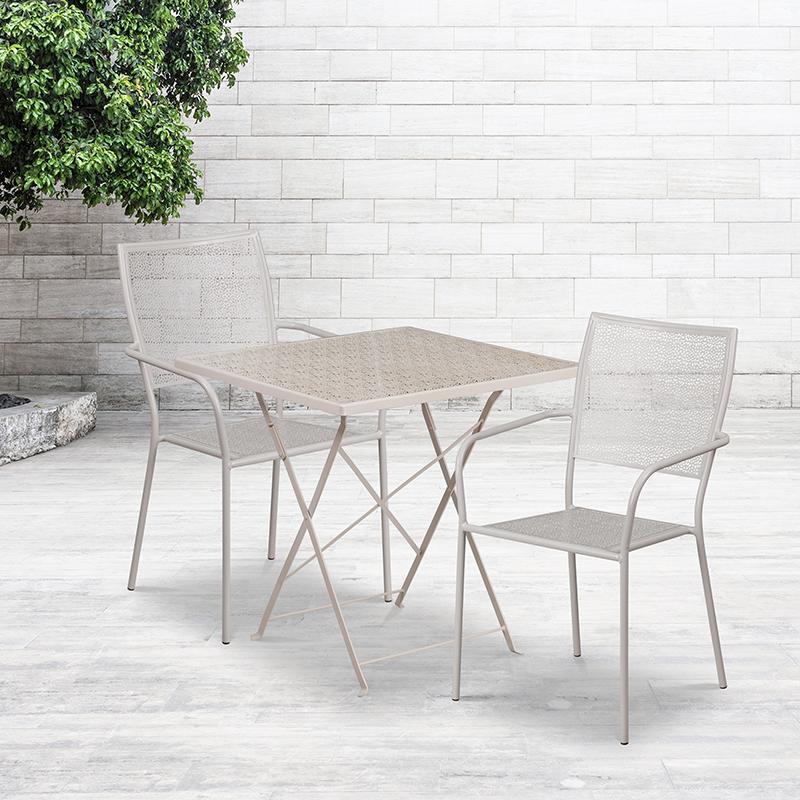 Flash Furniture 28” Square Light Gray Indoor-Outdoor Steel Folding Patio Table Set with 2 Square Back Chairs – CO-28SQF-02CHR2-SIL-GG Supply