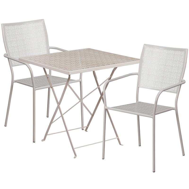 Flash Furniture 28” Square Light Gray Indoor-Outdoor Steel Folding Patio Table Set with 2 Square Back Chairs – CO-28SQF-02CHR2-SIL-GG Supply